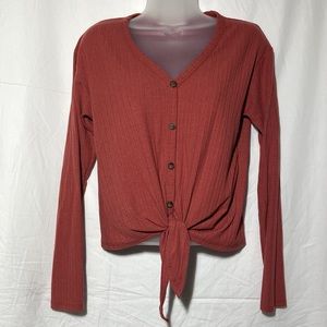 Caution to the Wind Button Up & Tie Front V-Neck Long Sleeve Top. Size Small